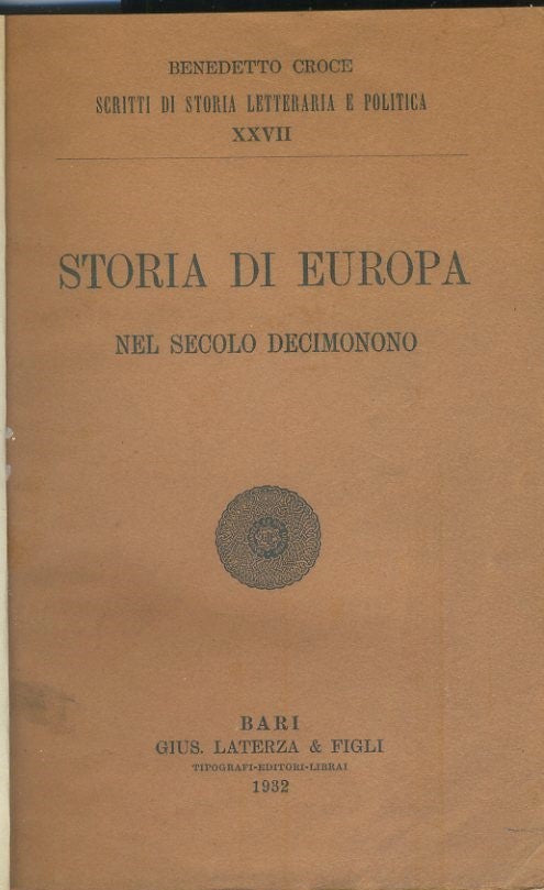 Storia di Europa nel secolo decimonono - copertina