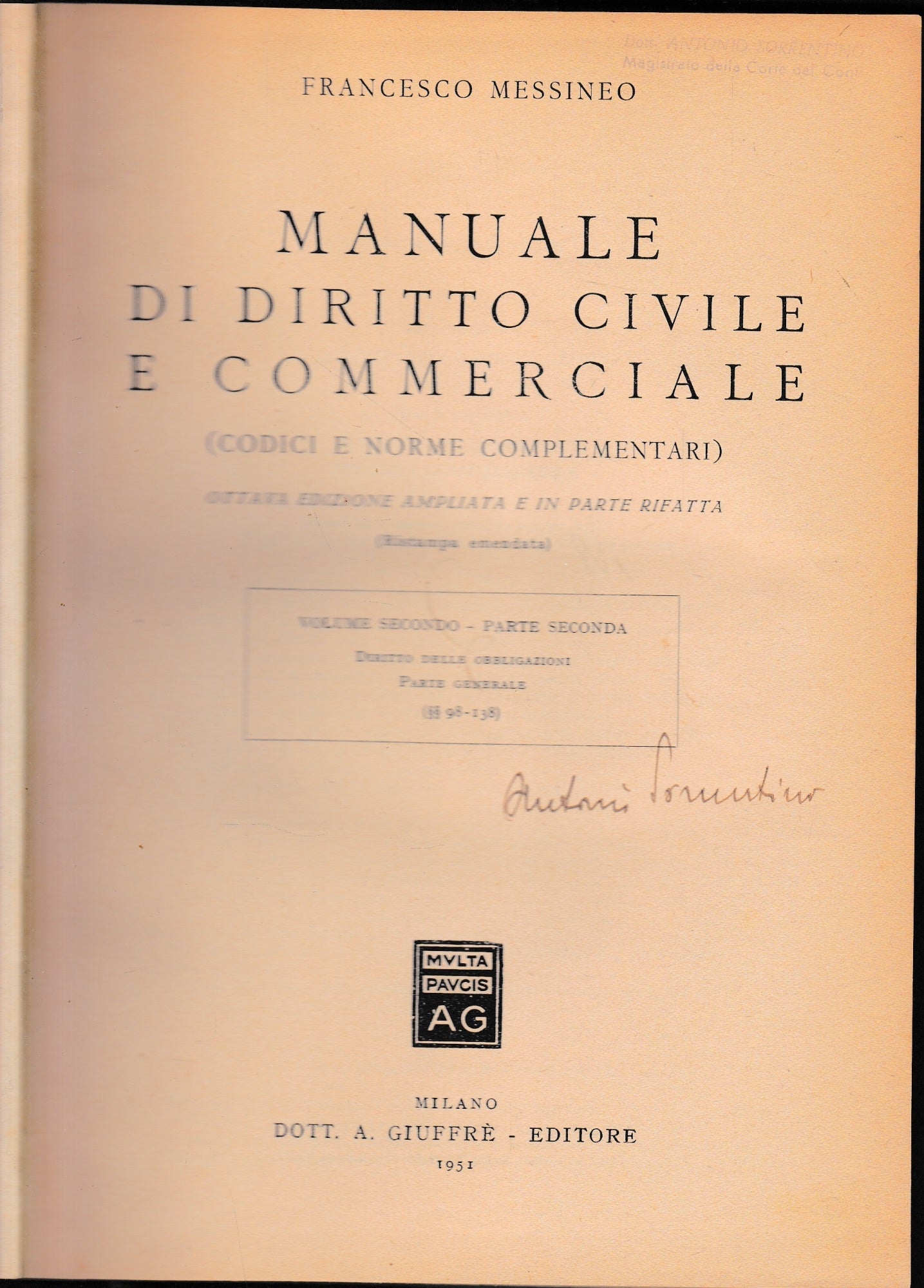 Manuale di Diritto Civile e Commerciale (codici e norme complementari) volume secondo-parte seconda. - copertina