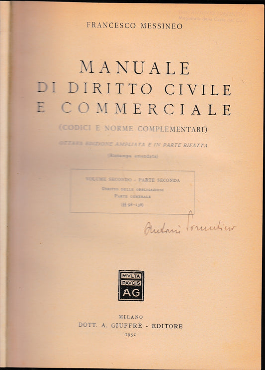 Manuale di Diritto Civile e Commerciale (codici e norme complementari) volume secondo-parte seconda. - copertina