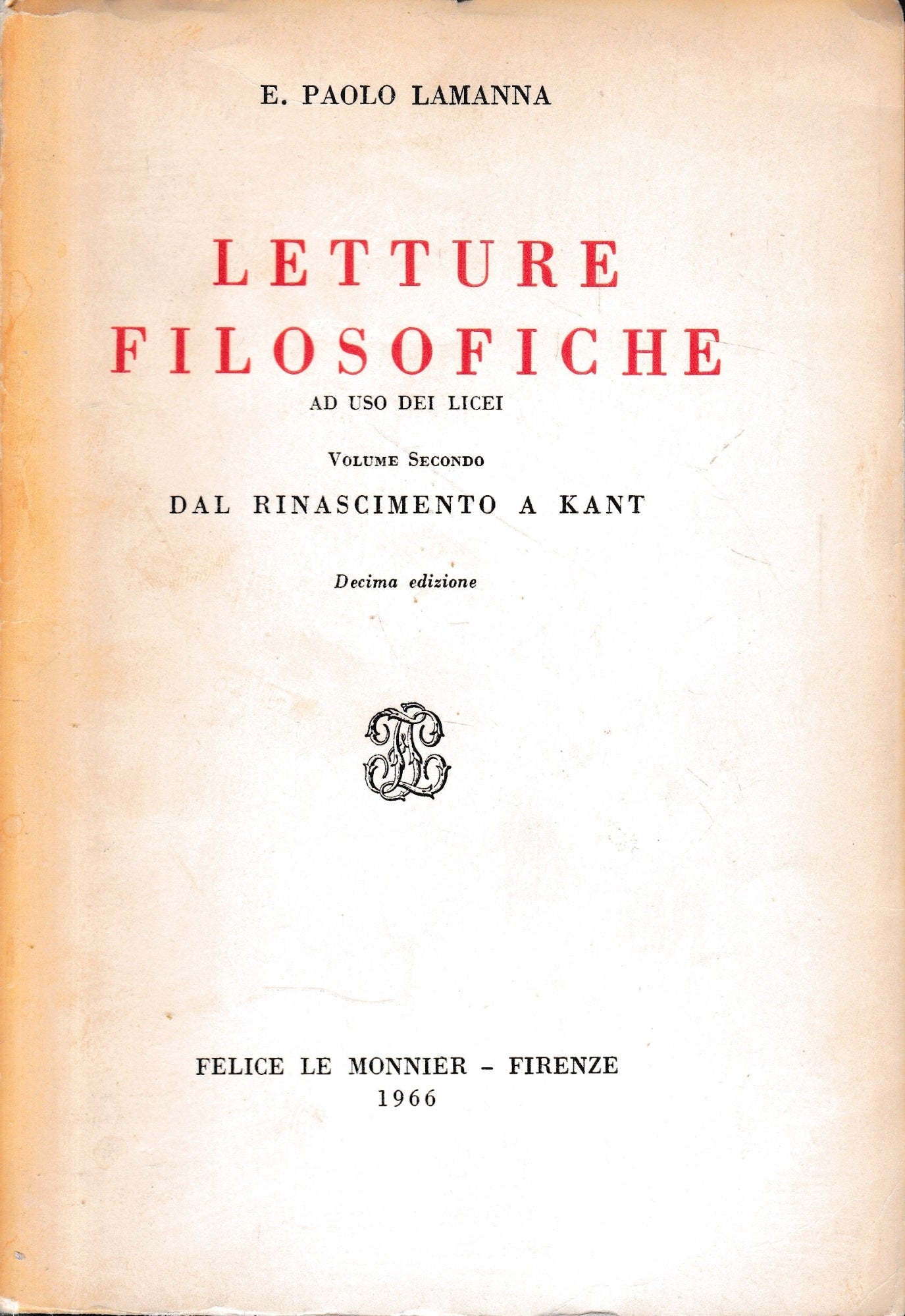 Letture filosofiche (vol. 2°) Dal Rinascimento a Kant - copertina