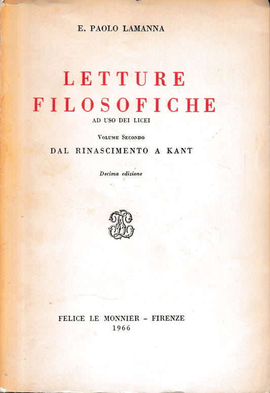 Letture filosofiche (vol. 2°) Dal Rinascimento a Kant - copertina