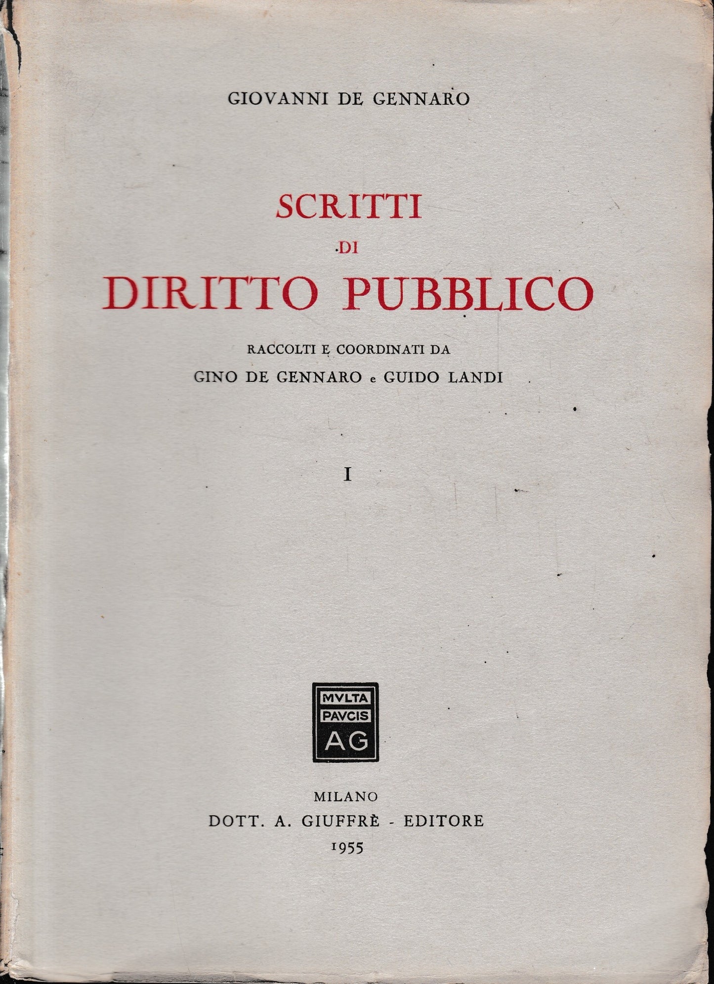 Scritti di Diritto Pubblico (vol. 1°) - copertina