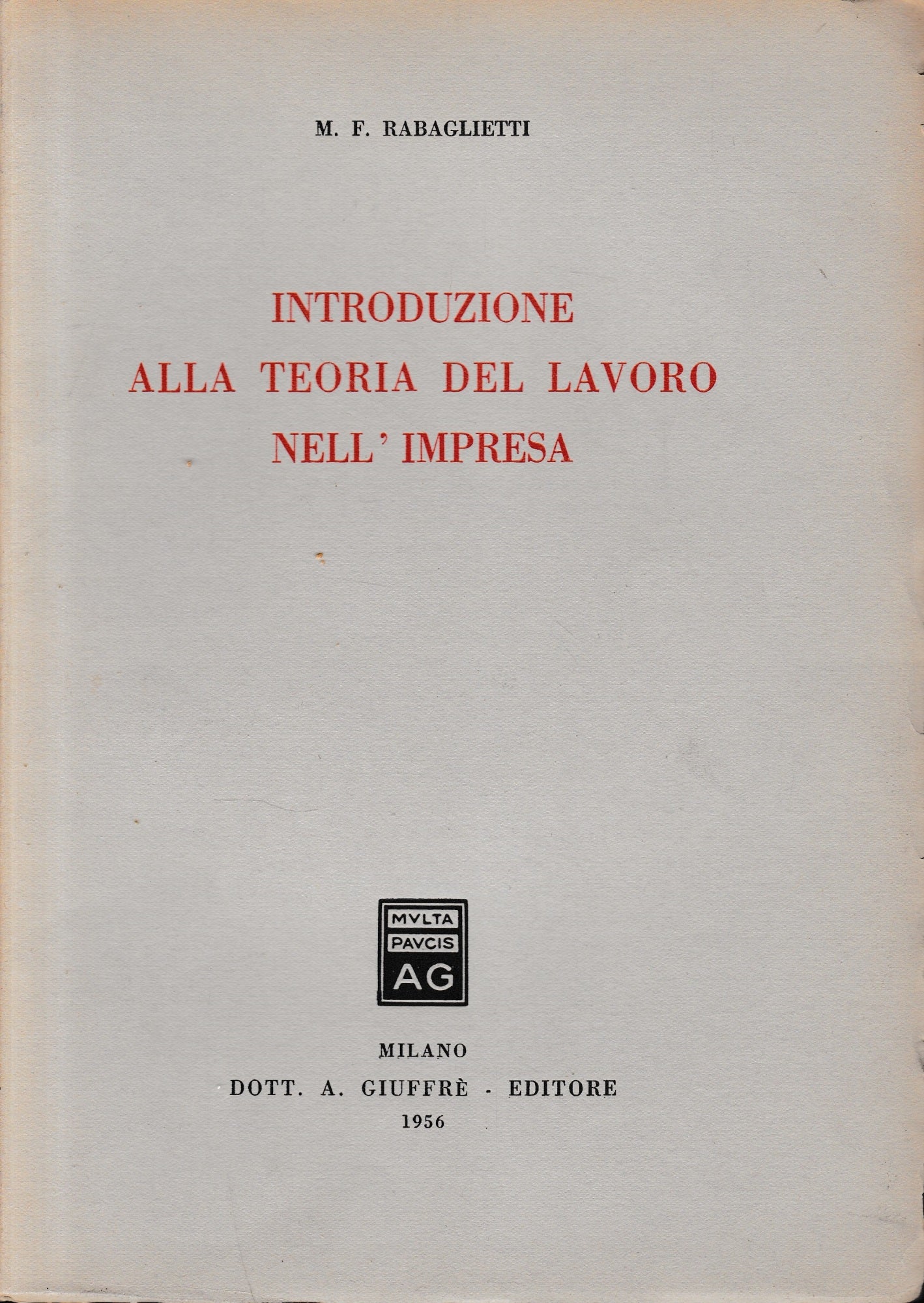 Introduzione alla teoria del lavoro nell'impresa - copertina