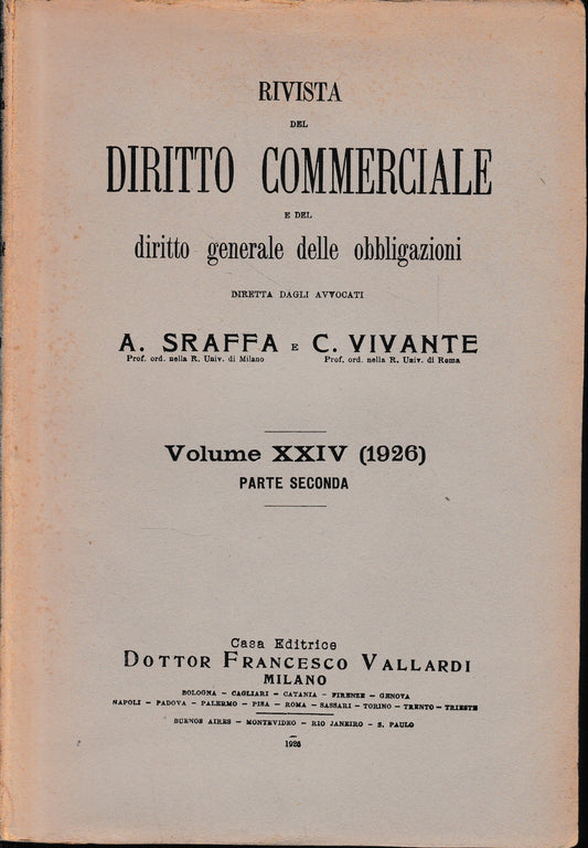 Rivista del Diritto Commerciale e del diritto generale delle obbligazioni, volume XXIV (1926) parte seconda. - copertina