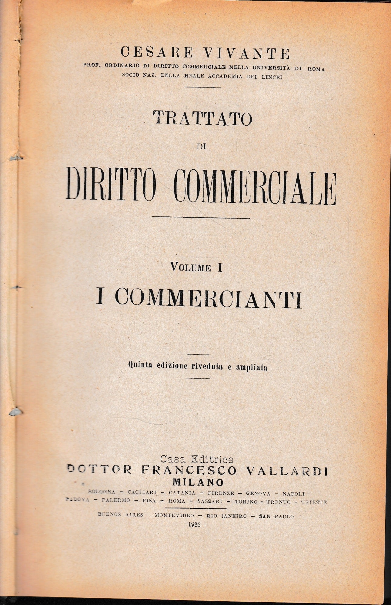Trattato di Diritto Commerciale, vol. 1: i commercianti - copertina