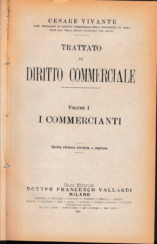 Trattato di Diritto Commerciale, vol. 1: i commercianti - copertina