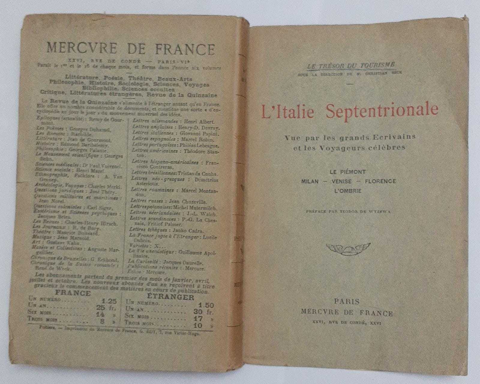 L'Italie Septentrionale. Vue par les grands Ecrivains et les Voyageurs celebres - copertina