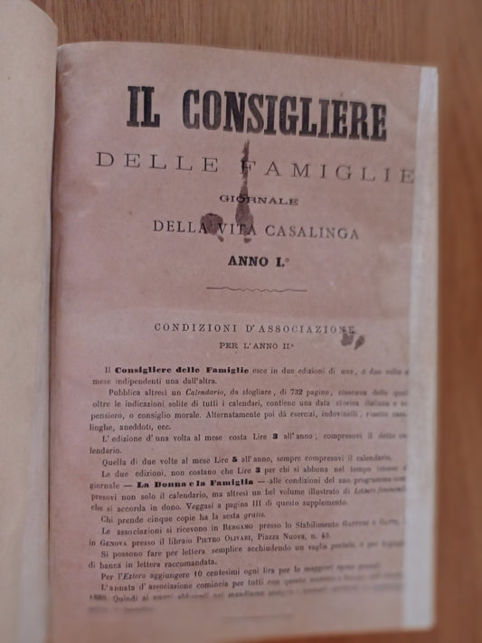 Il consigliere delle famiglie giornale della vita casalinga ANNO I - copertina