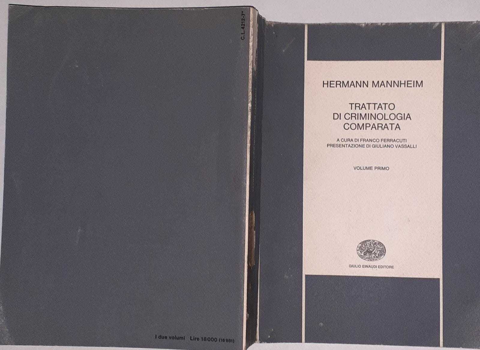 Trattato di criminologia comparata. Volume primo - copertina