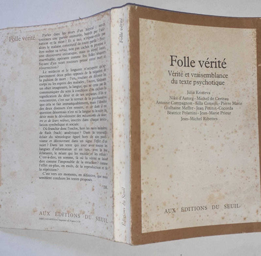 Folle vérité. Vérité et vraisemblance du texte psychotique - copertina