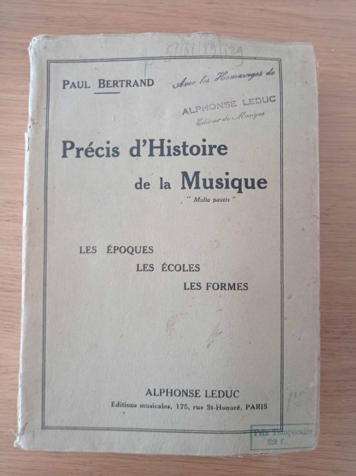 Precis d'Historie de la Musique - copertina