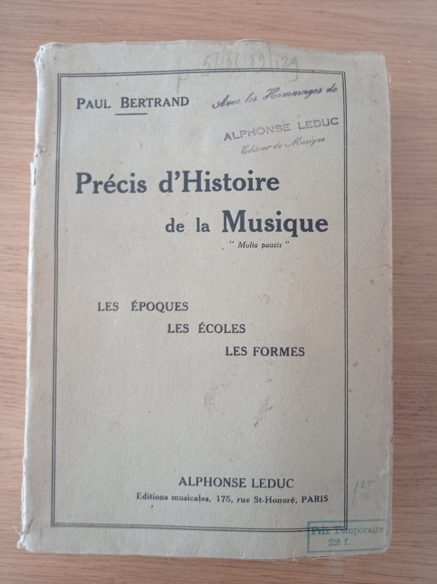 Precis d'Historie de la Musique - copertina