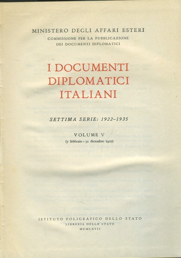 I documenti diplomatici italiani. Volume V - copertina