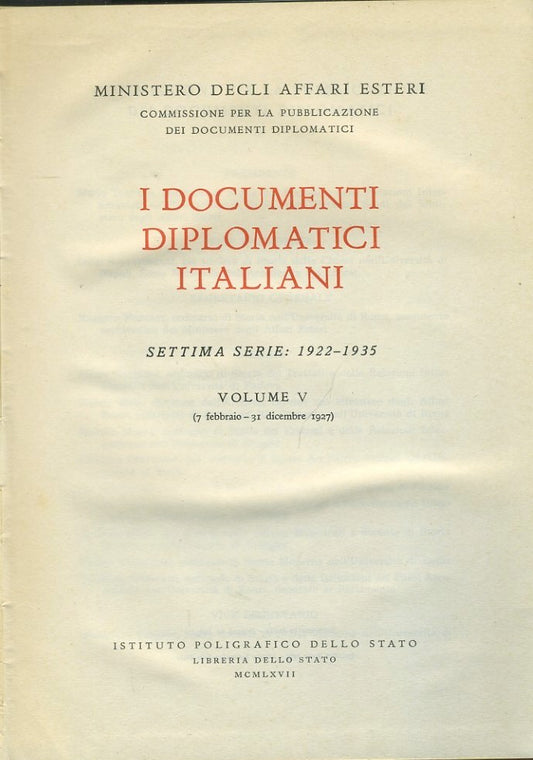 I documenti diplomatici italiani. Volume V - copertina