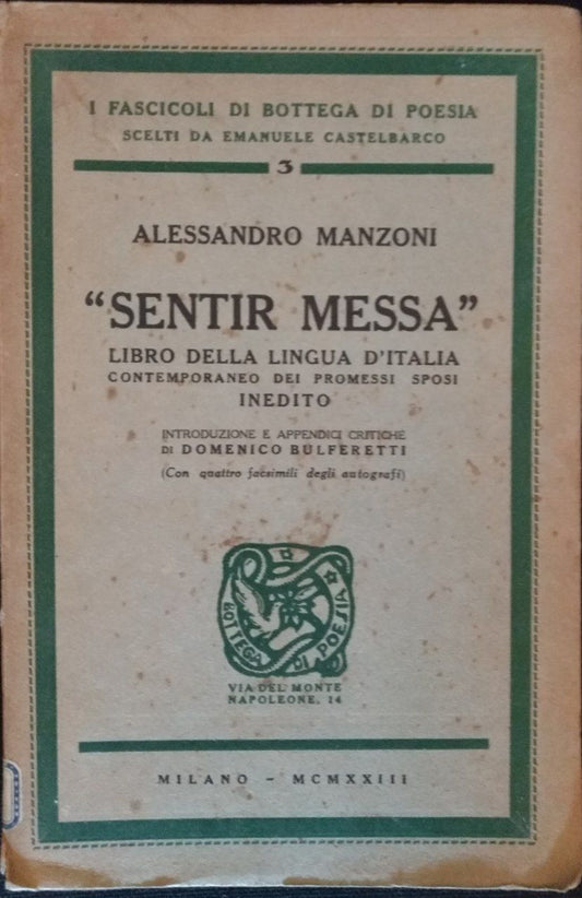 Sentir Messa. Libro della lingua italiana contemporaneo dei Promessi Sposi. Inedito - copertina