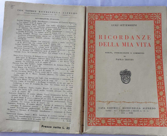 Ricordanze della mia vita. Scelta, introduzione e commento di Paolo Treves - copertina