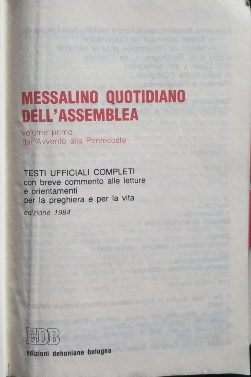 Messalino quotidiano dell'assemblea. Volume primo: dall'Avvento alla Pentecoste - copertina