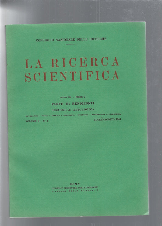 LA RICERCA SCIENTIFICA, parte II  RENDICONTI. Sezione A: Abiologica - copertina