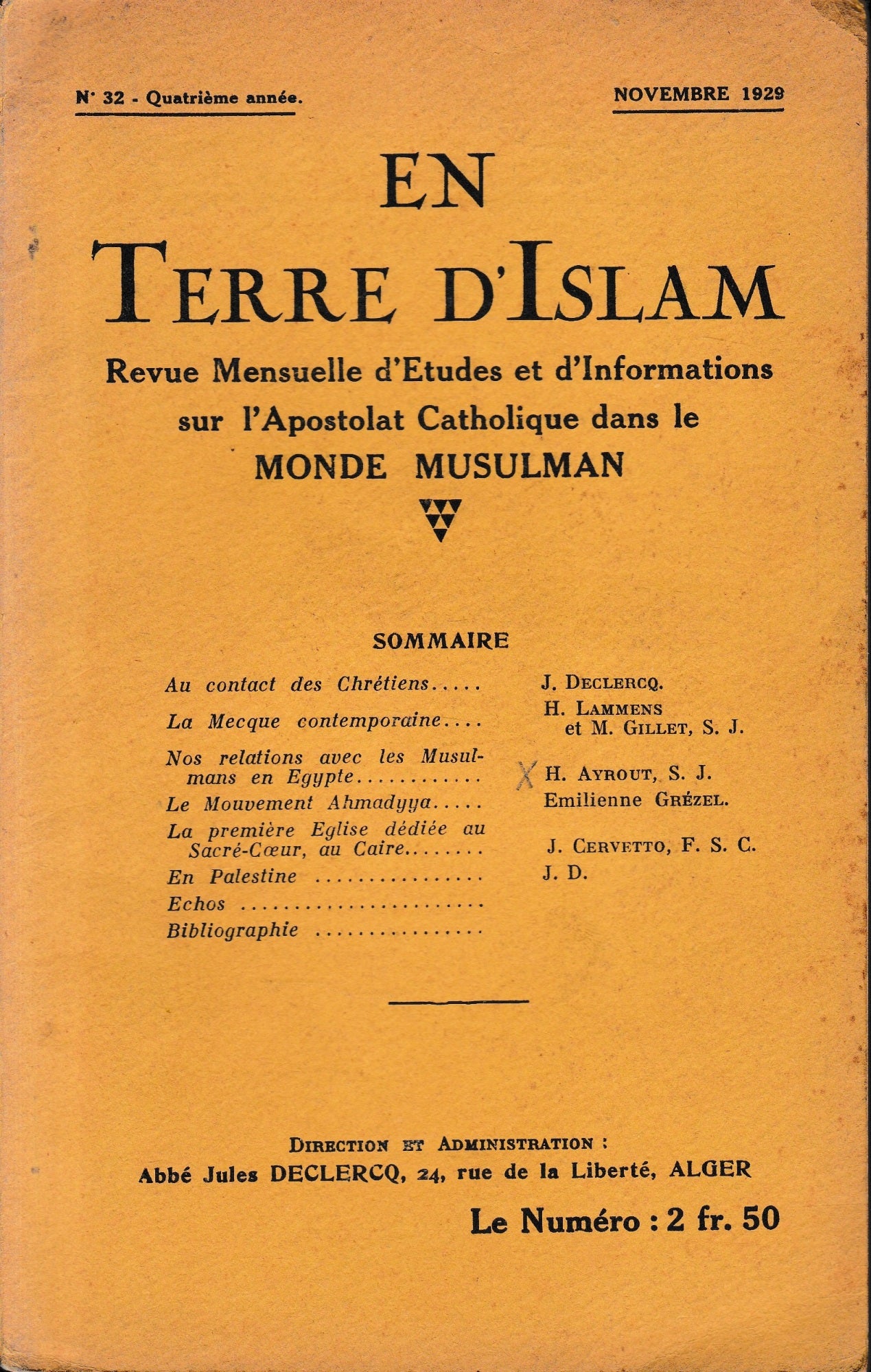 En Terre d'Islam. N. 32, novembre 1929 - copertina