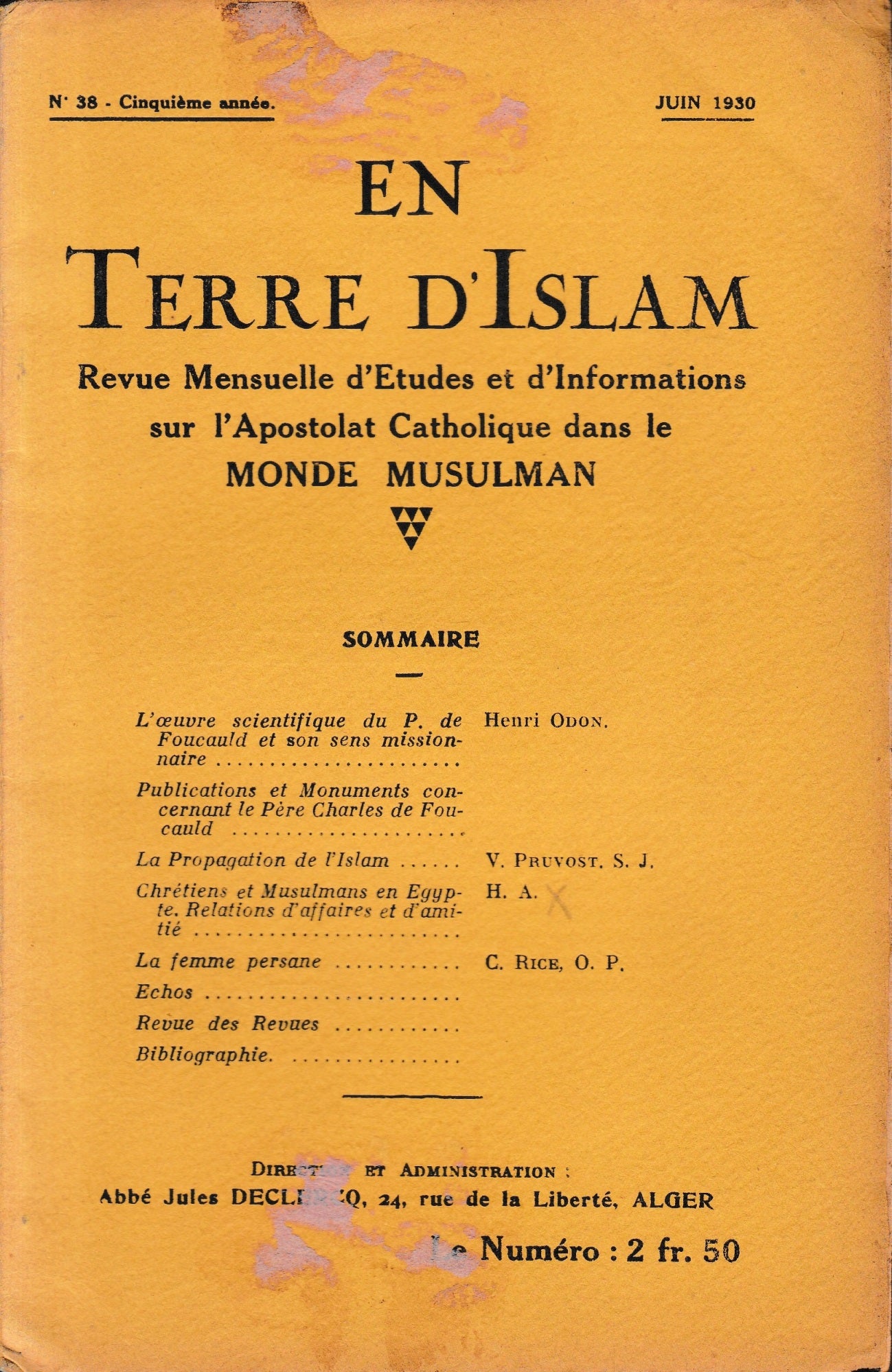 En Terre d'Islam. N. 38, Juin 1930 - copertina