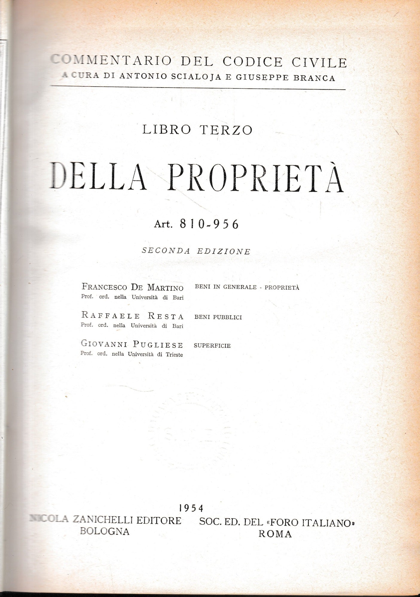 Commentario del Codice Civile, libro terzo. Della proprietà, art. 810-956. - copertina