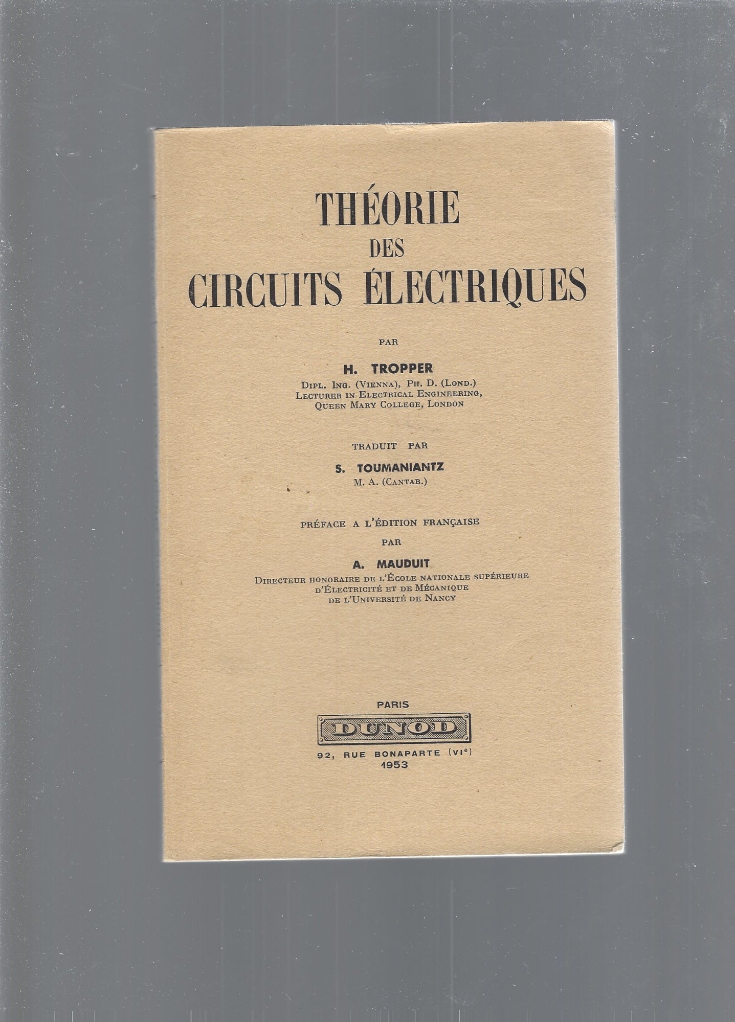 Théorie des circuits électriques - copertina