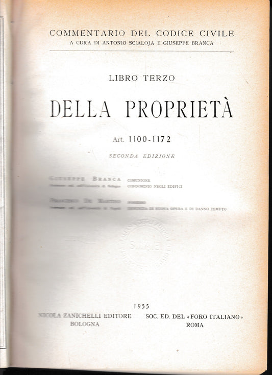 Commentario del Codice Civile, libro terzo. Della proprietà. art. 1100-1172. - copertina