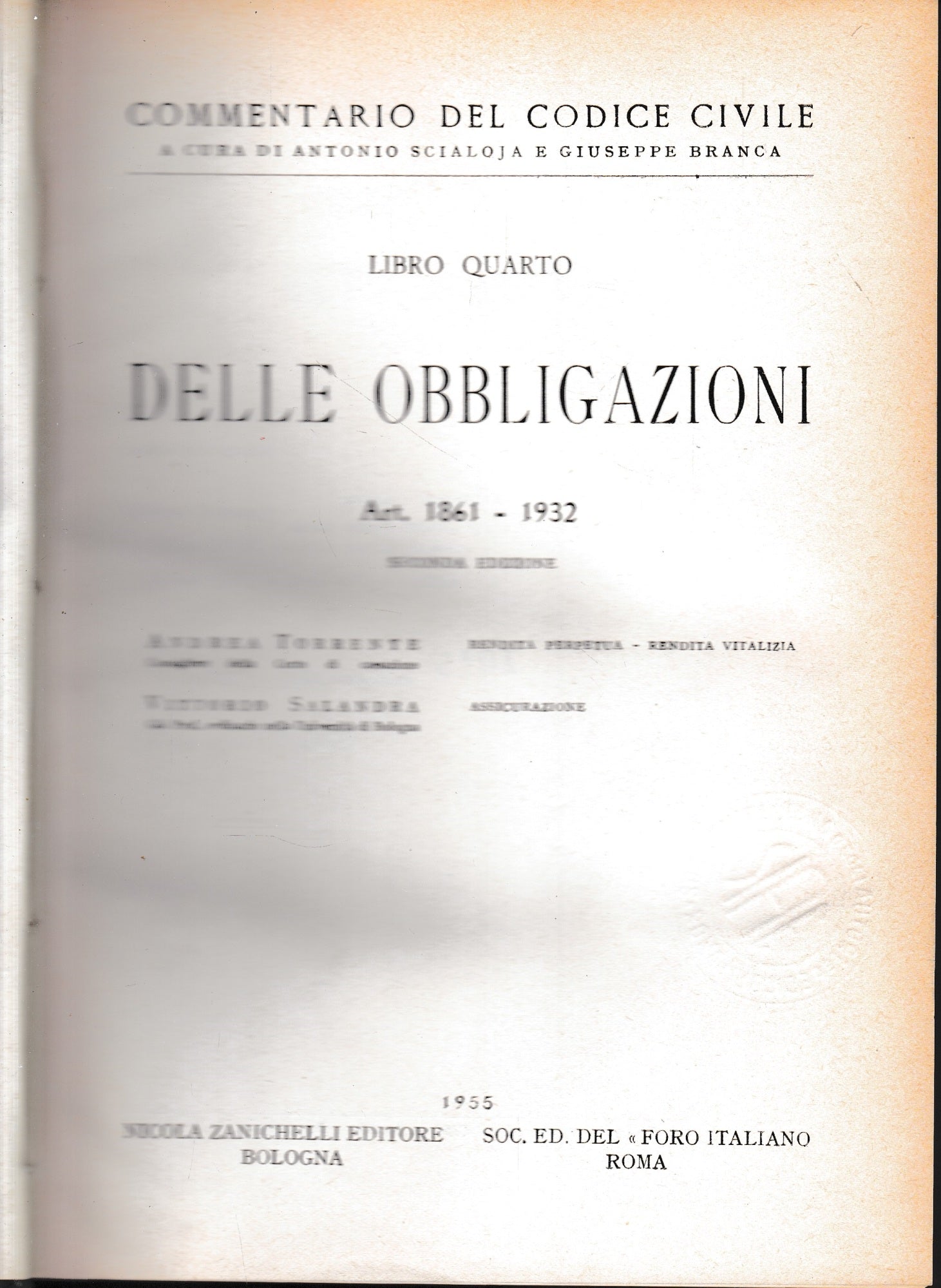 Commentario del Codice Civile, libro quarto. Delle obbligazioni. artt. 1861-1932 - copertina