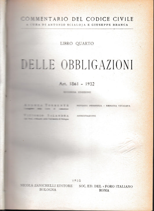 Commentario del Codice Civile, libro quarto. Delle obbligazioni. artt. 1861-1932 - copertina