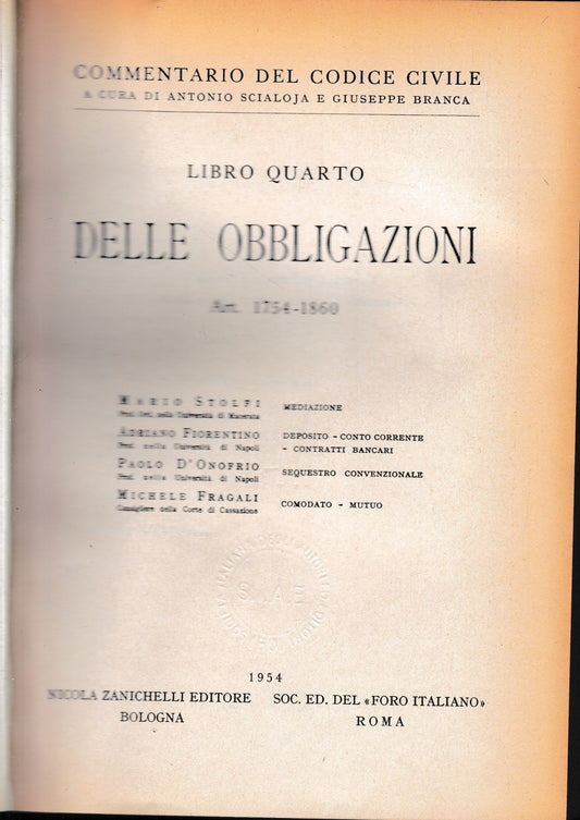 Commentario del Codice Civile, libro quarto. Delle obbligazioni,  artt. 1754-1860 - copertina