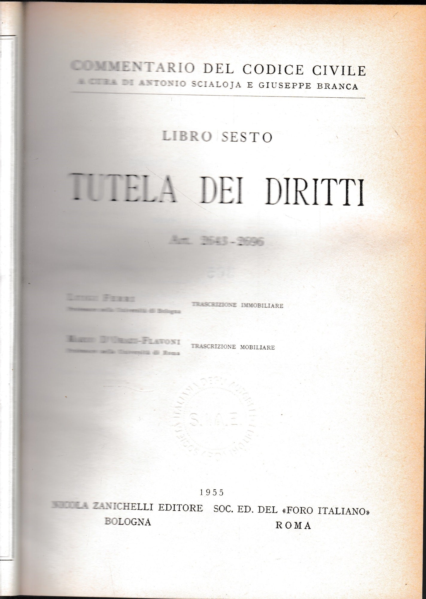 Commentario del Codice Civile, libro sesto. Tutela dei diritti, art. 2643-2696. - copertina