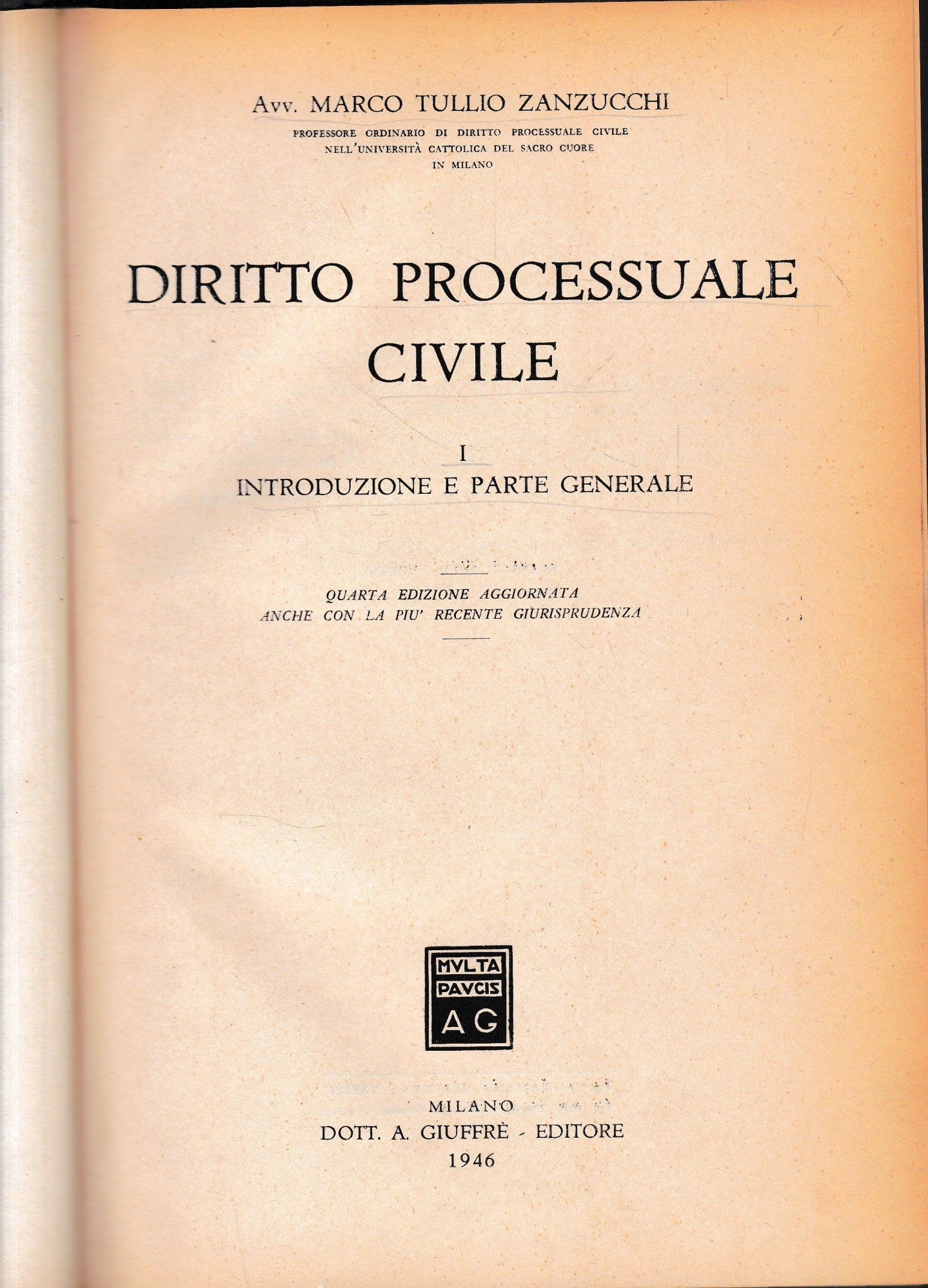 Diritto processuale Civile, vol. I°. Introduzione e parte generale - copertina