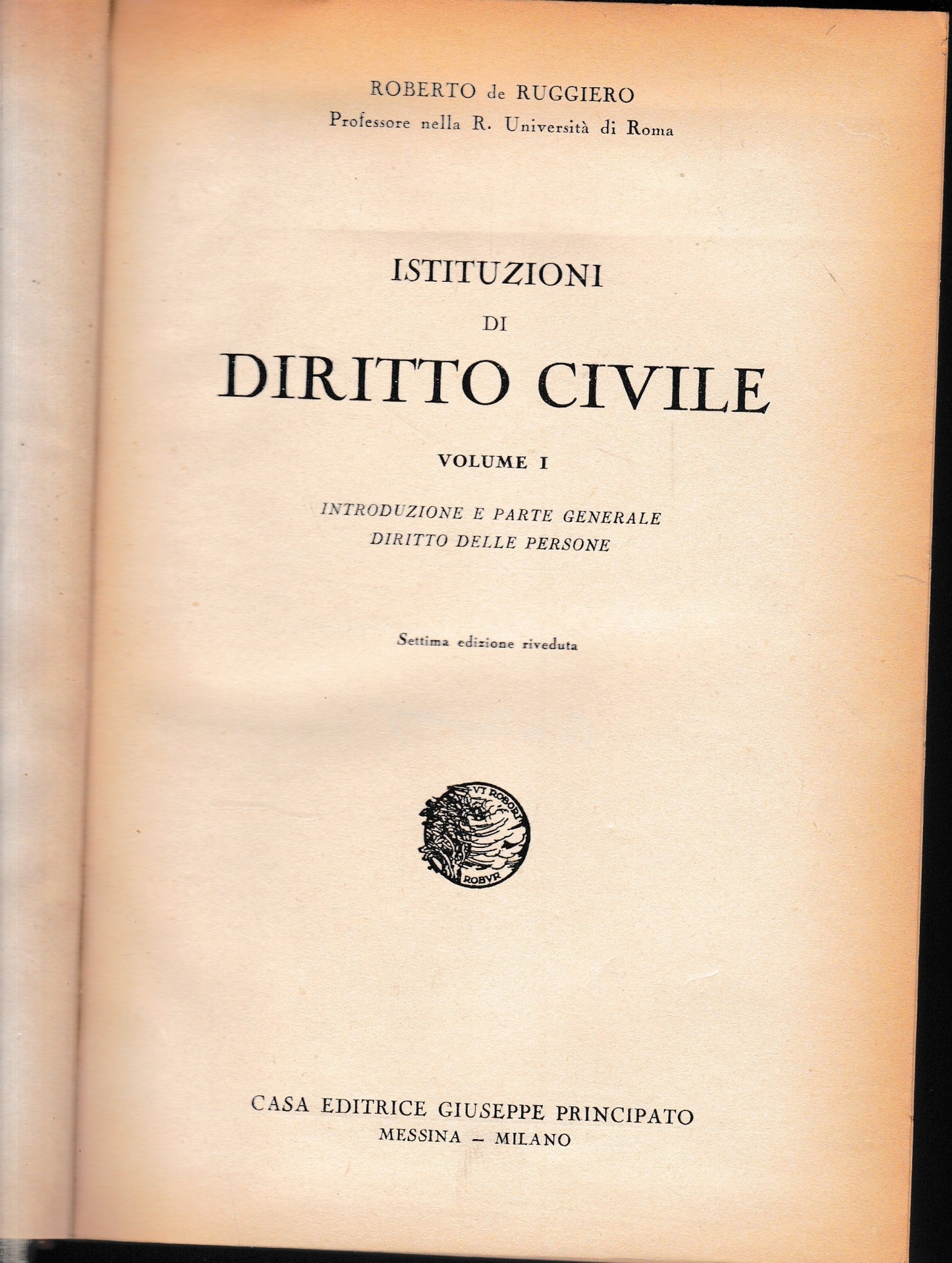 Istituzioni di Diritto Civile. Vol. 1. - copertina