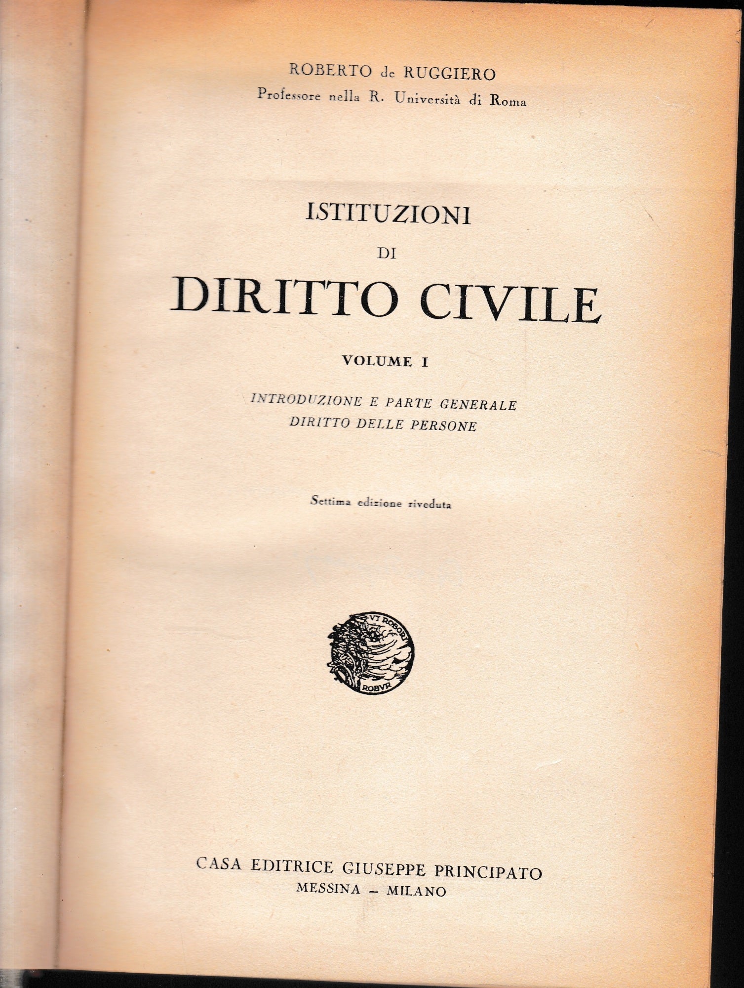 Istituzioni di Diritto Civile. Vol. 1. - copertina