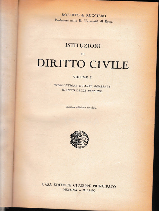 Istituzioni di Diritto Civile. Vol. 1. - copertina