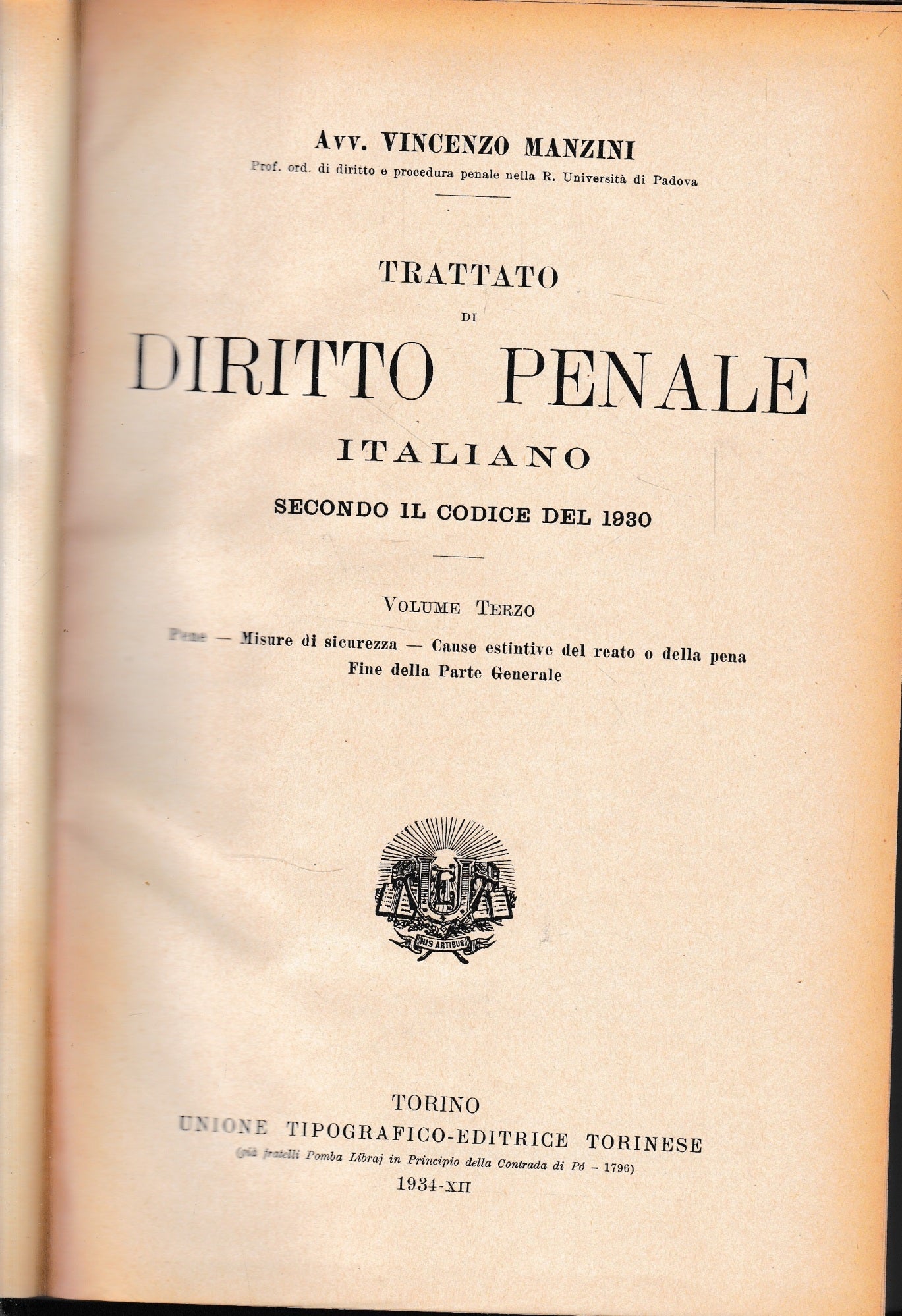 Trattato di Diritto Penale Italiano secondo il codice del 1930, vol. 3°. - copertina