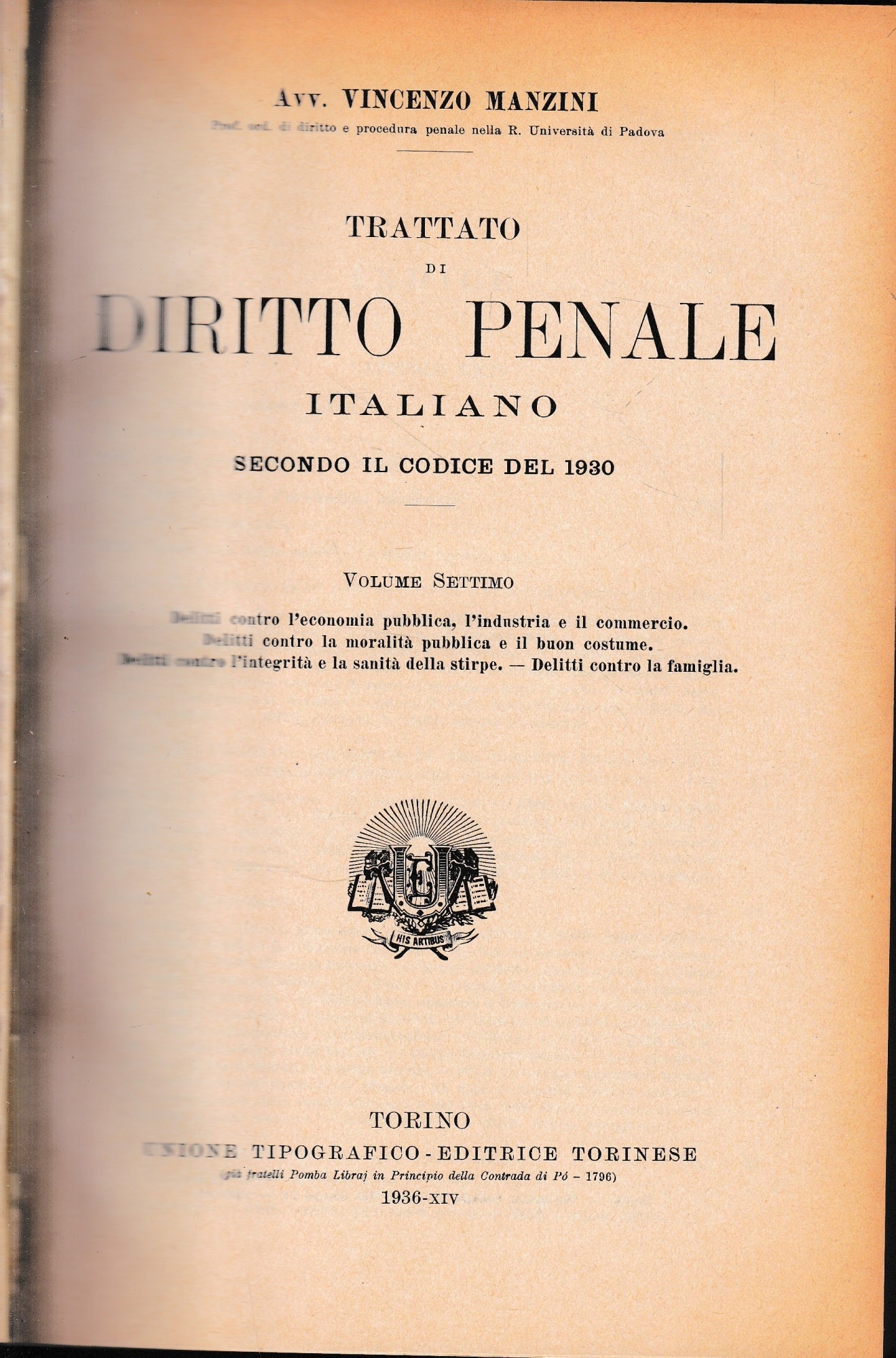 Trattato di Diritto Penale Italiano secondo il codice del 1930, vol. 7°. - copertina