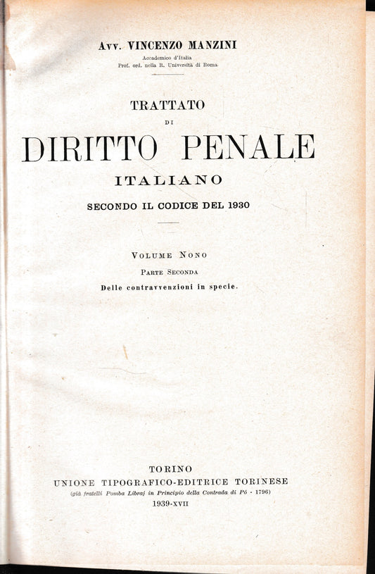 Trattato di Diritto Penale Italiano secondo il codice del 1930, vol. 9°, tomo II. - copertina