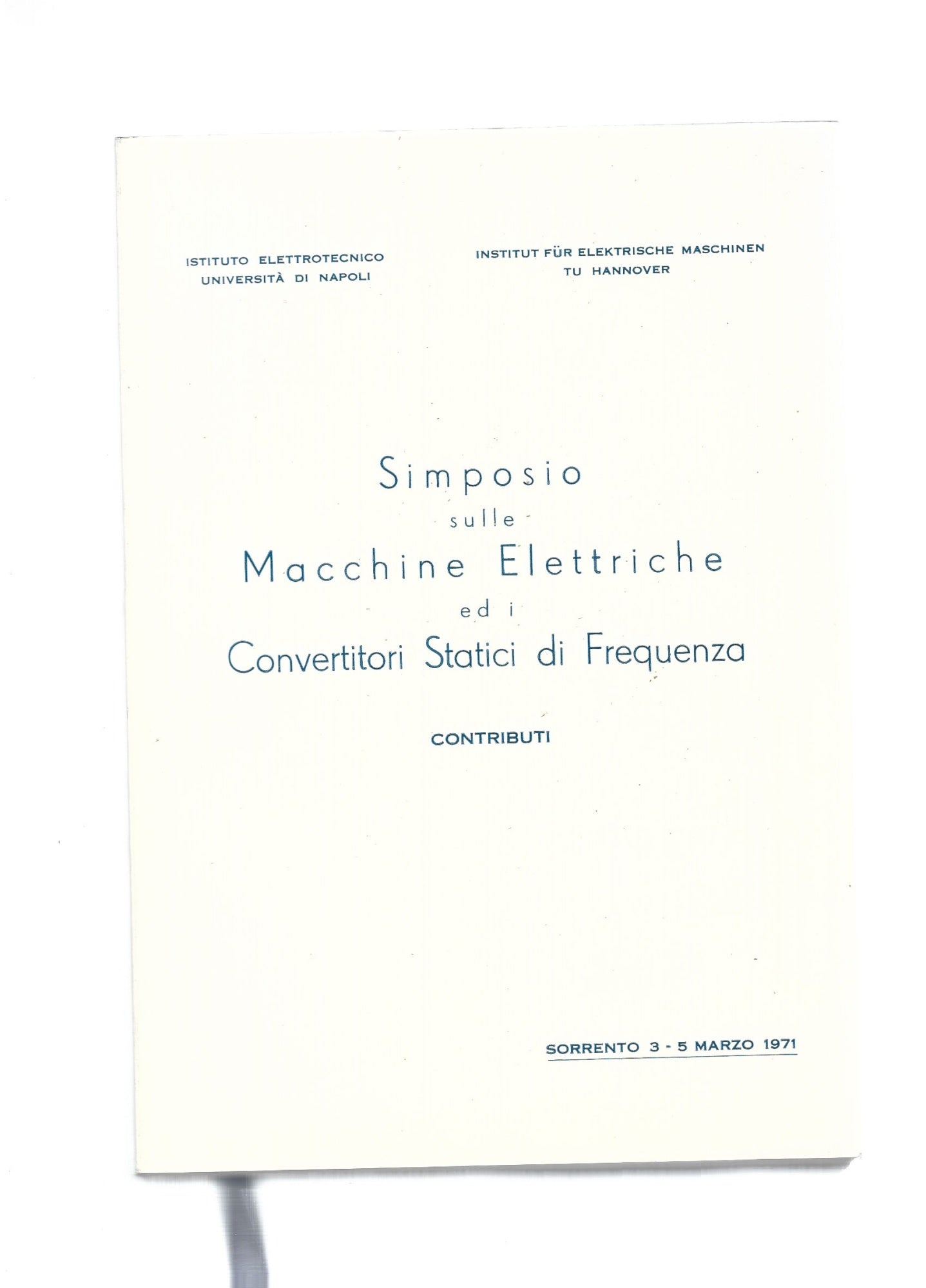 SIMPOSIO SULLE MACCHINE ELETTRICHE ED I CONVERTITORI STATICI DI FREQUENZA - copertina