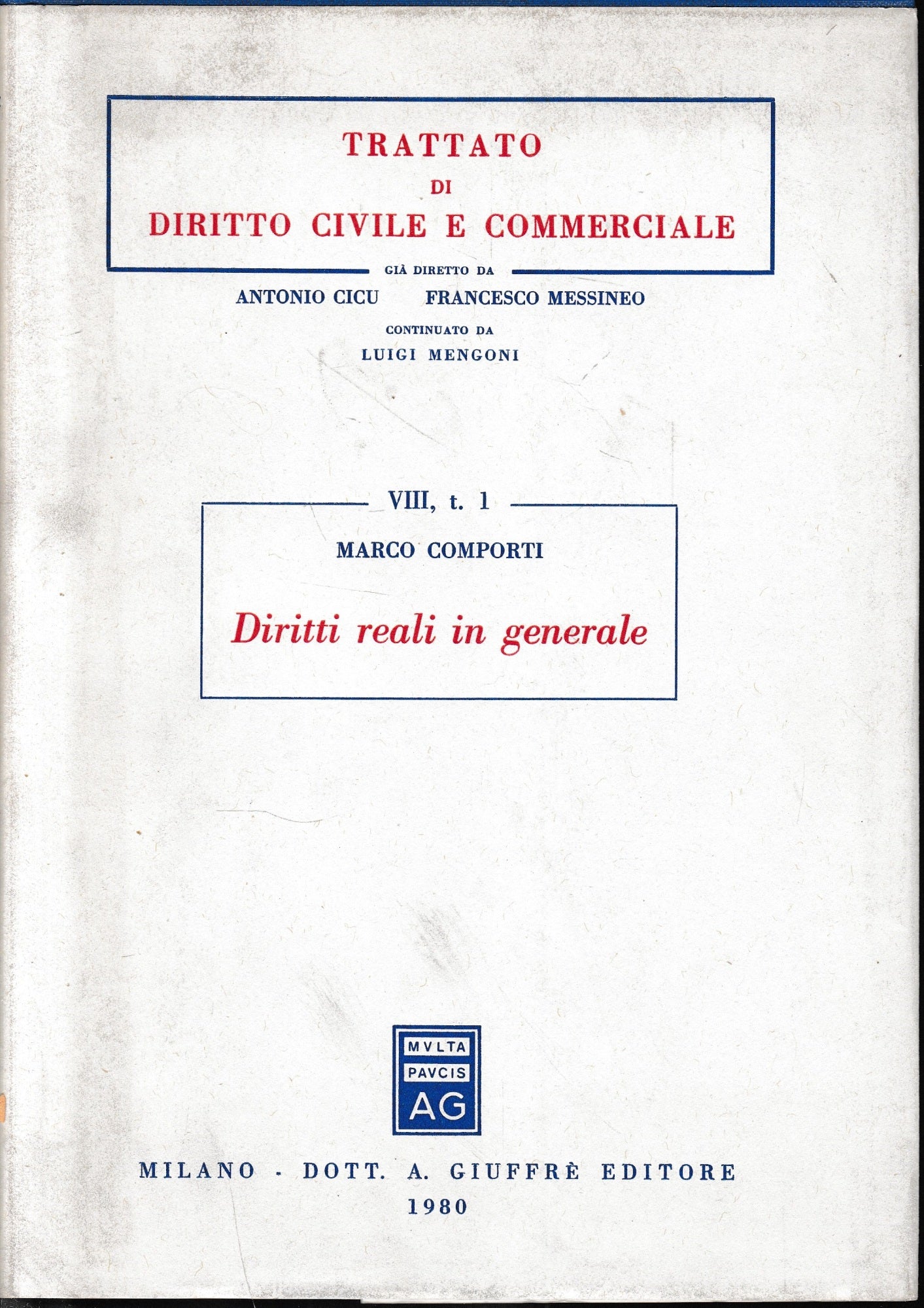 Trattato di diritto civile e commerciale, vol. 8/1:Diritti reali in generale - copertina