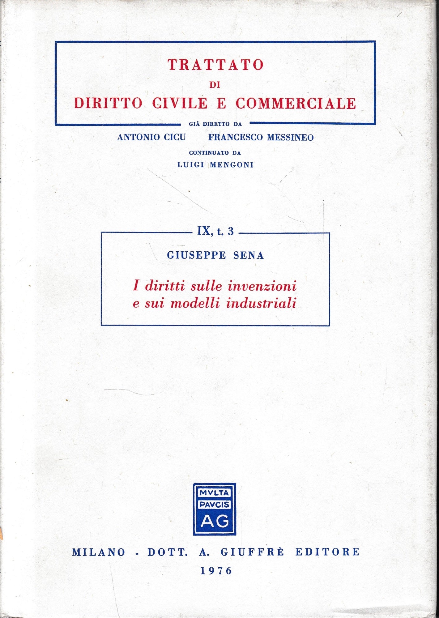 Trattato di diritto civile e commerciale, vol. 9/3: I diritti sulle invenzioni e sui modelli industriali - copertina