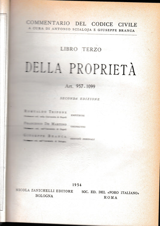 Commentario del Codice Civile, libro terzo - della proprietà, art. 957-1099 - copertina