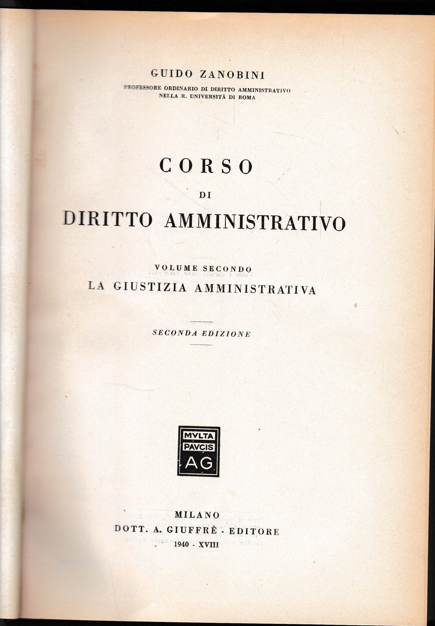 Corso di Diritto Amministrativo, vol. 2°, la giustizia amministrativa - copertina