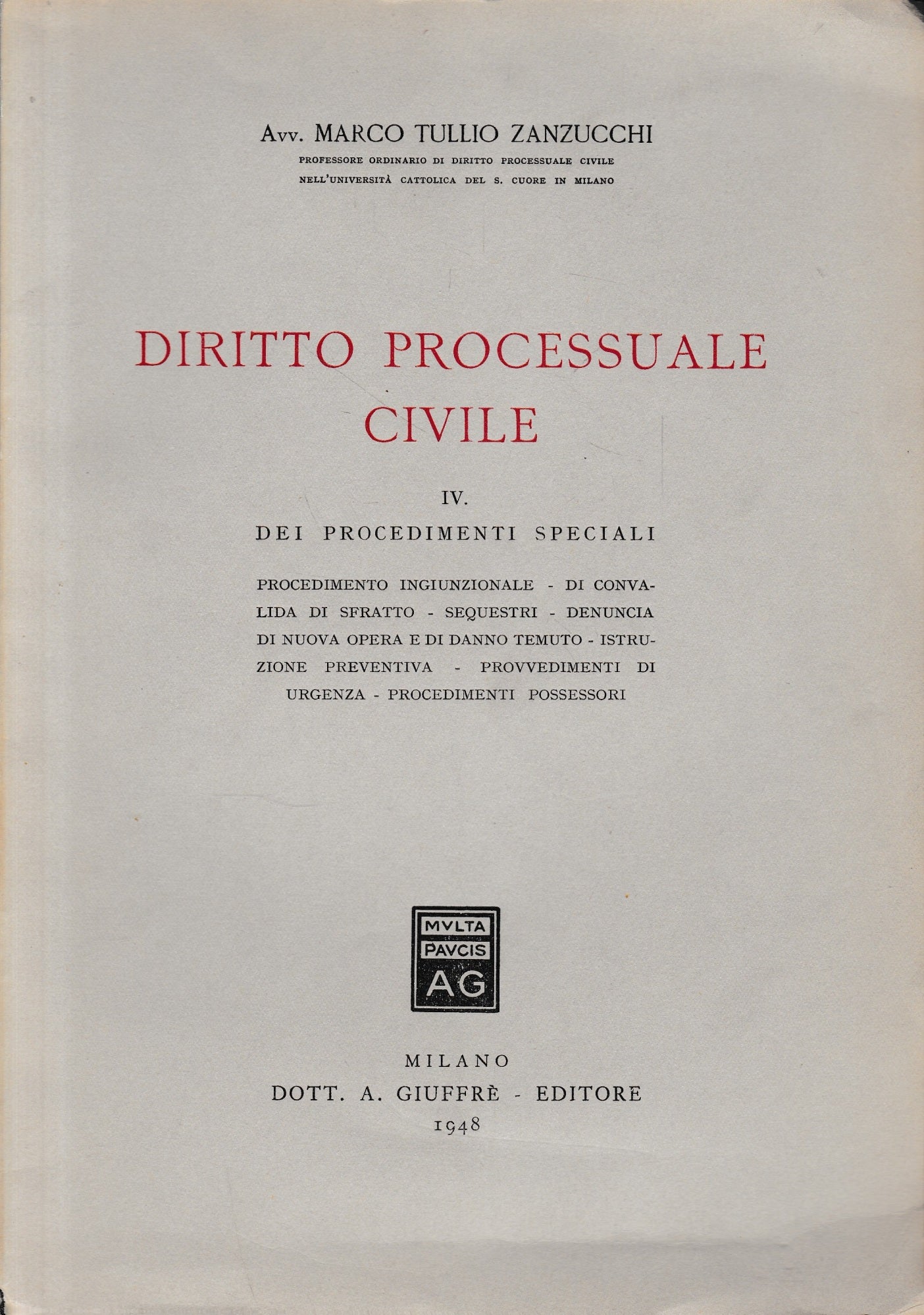 Diritto Processuale Civile, IV - Dei procedimenti speciali - copertina
