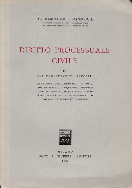 Diritto Processuale Civile, IV - Dei procedimenti speciali - copertina
