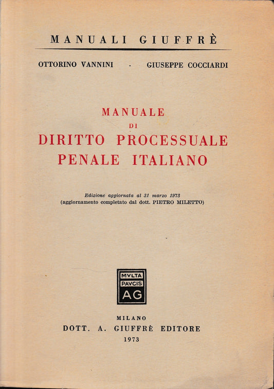 Manuale di Diritto Processuale Penale Italiano - copertina