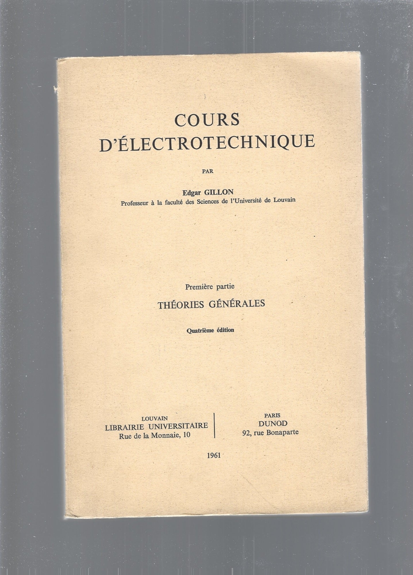 COURS D'ELECTROTECHNIQUE, premiere partie - copertina