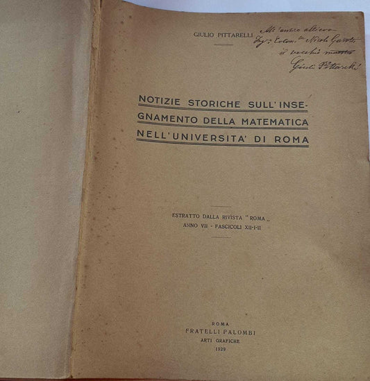Notizie storiche sull'insegnamento della matematica nell'università di Roma - copertina