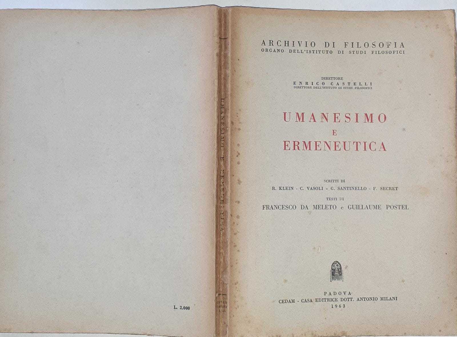 Umanesimo e ermeneutica - copertina
