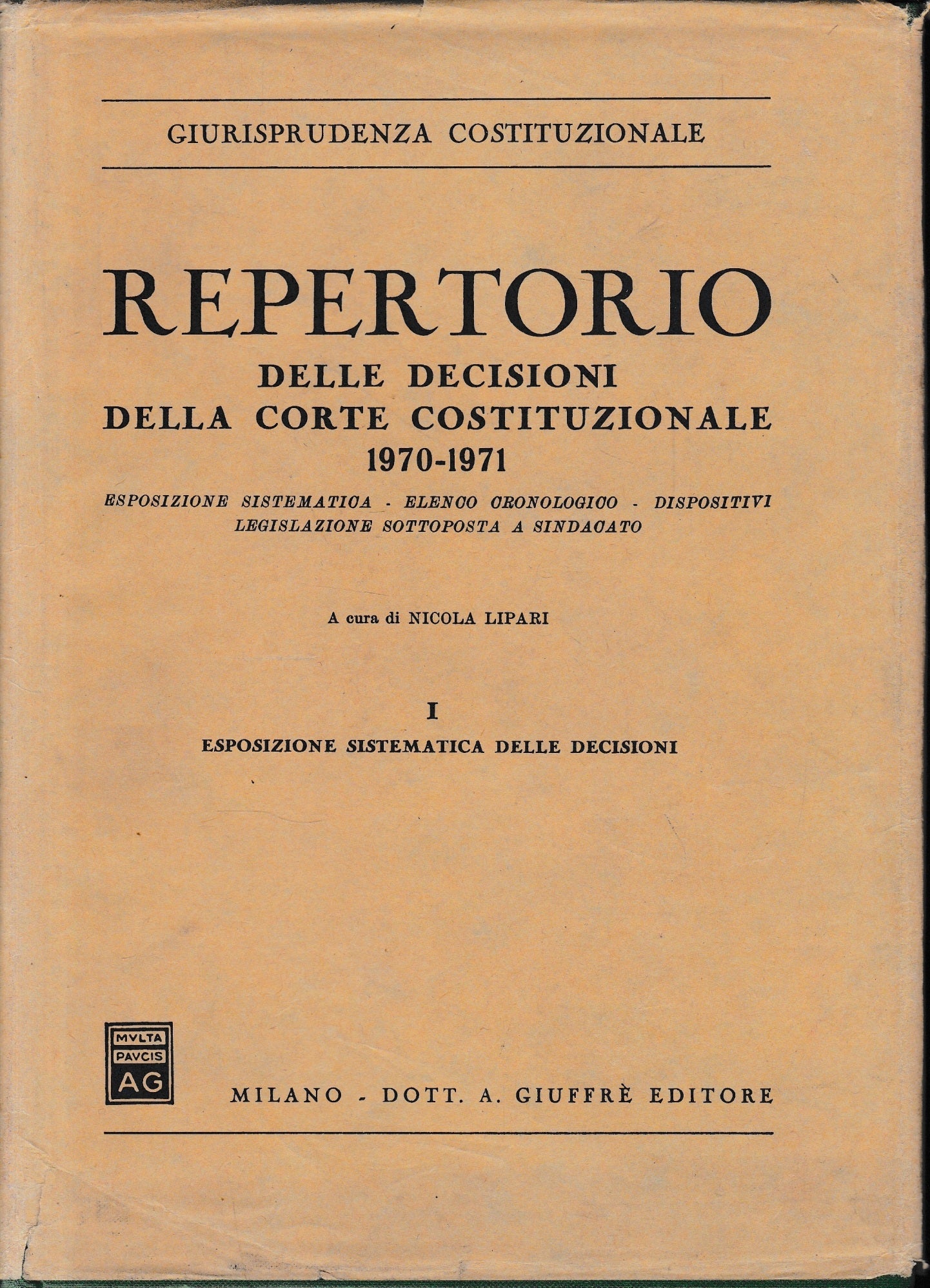 Repertorio delle decisioni della Corte Costituzionale 1970-1971, vol. 1 - copertina
